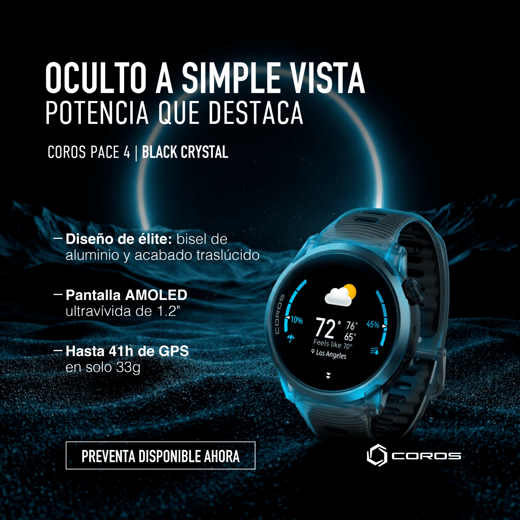 Diseño publicitario para reloj Coros Pace 4